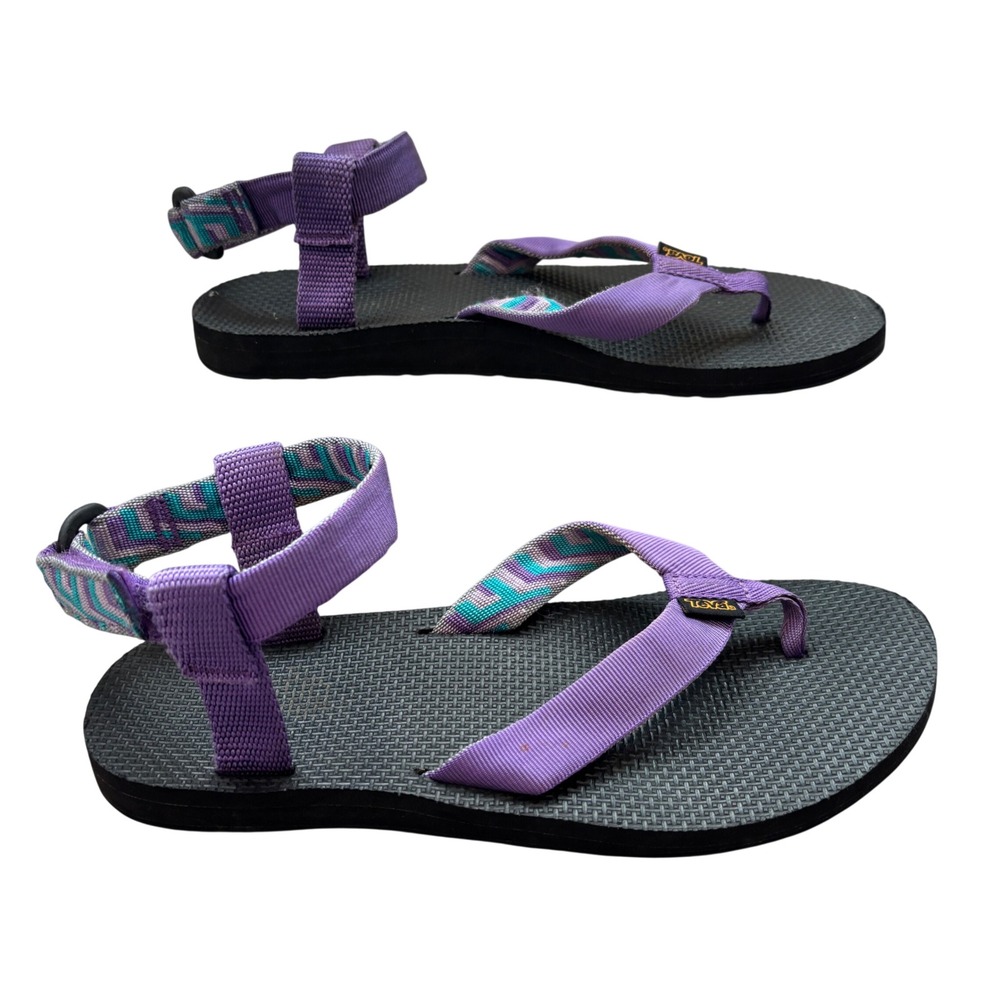 Teva Olowahu Ankle Strap Thong Sandal Womens 10 Purple Teal Chevron Pattern